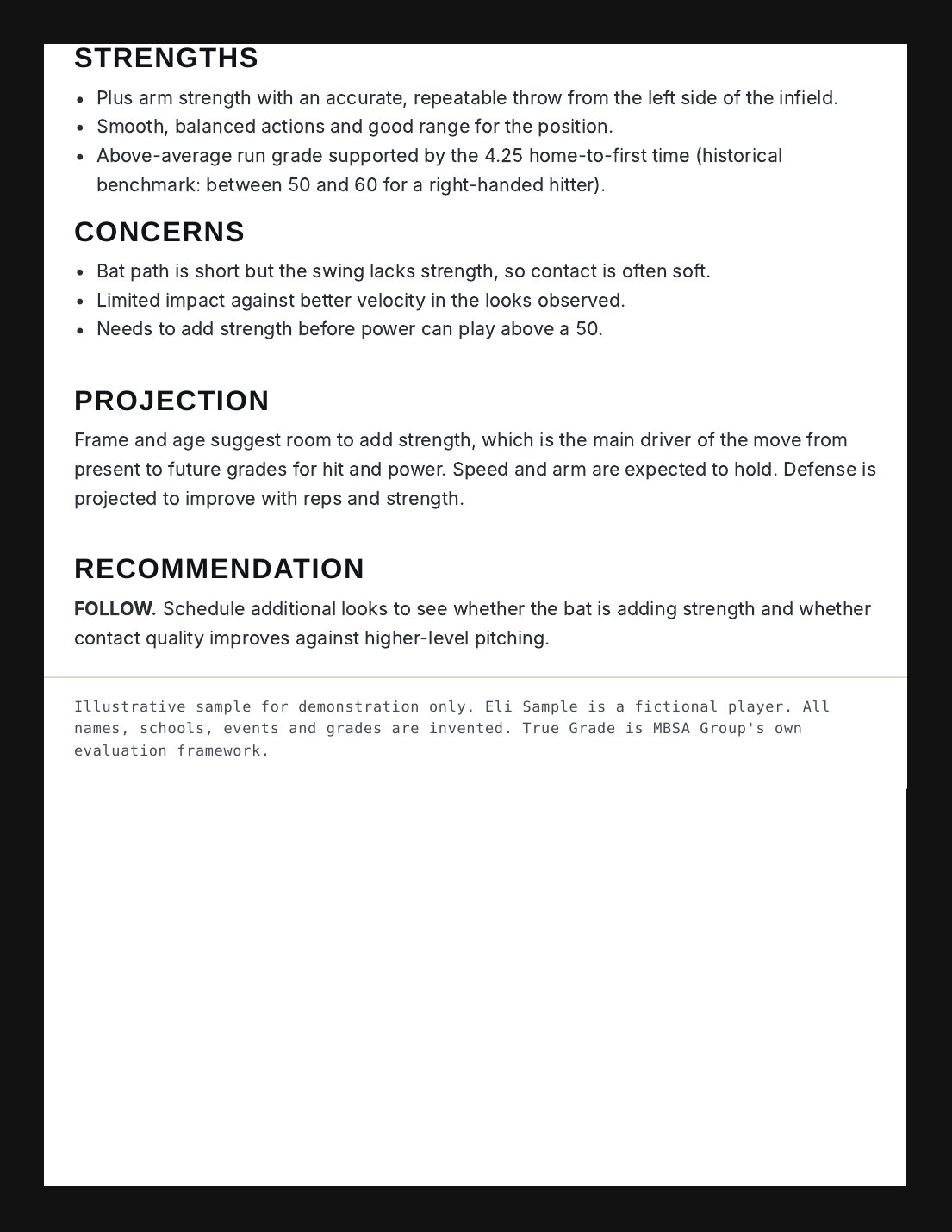 True Grade sample report, page 2 of 2